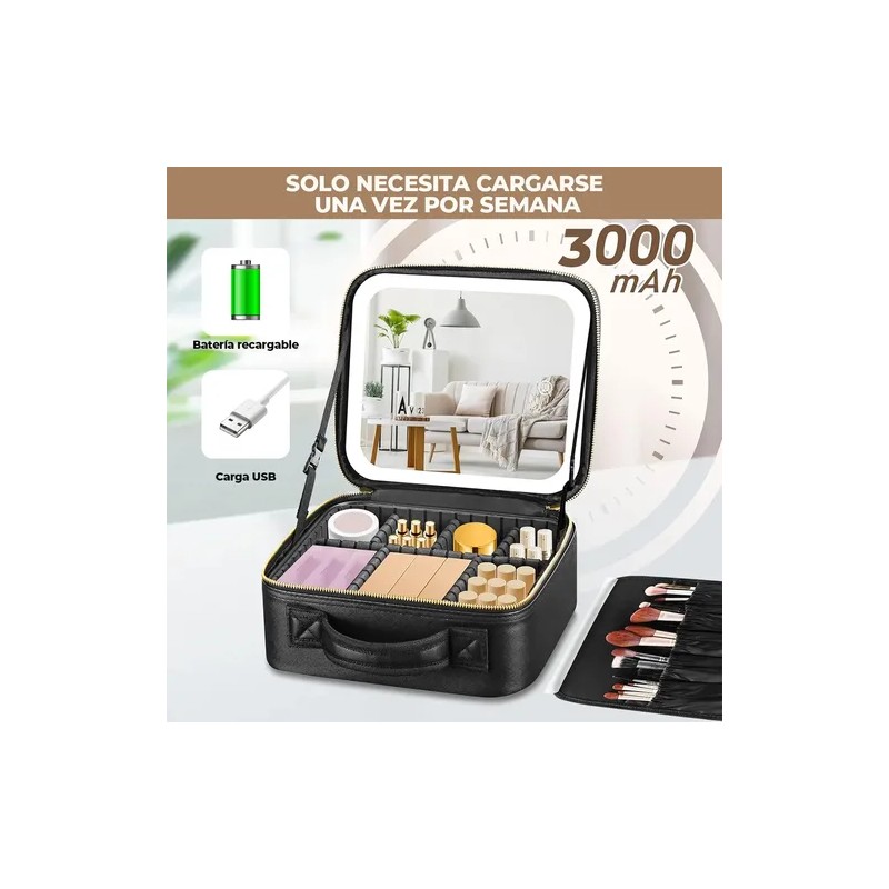 Maletin Estuche De Maquillaje Con Espejo Y Luz Led 3