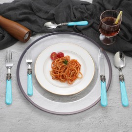 CATHYLIN 20 pieces 18/10 Stainless Steel Silverware Sets With Blue Handle,Vintage Cutlery Sets,Sliverware set Service for 4,Dishware Safe (20, Blue)