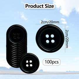 Bliceon 100Pcs Black Resin Round Buttons, 20mm 4-Hole Sewing Buttons for Crafts, Knitting, Coat Making, and Replacement - for DIY Projects and Fashion Designs