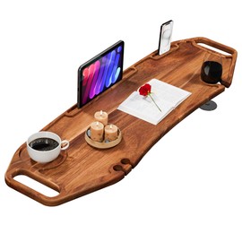 Lush & Style Premium Large Bathtub Tray Large & Thick 35x10 Inch, Acacia Wood Luxury, Waterproof, Non-Toxic, Adjustable Legs, No Tools Required,Caddy Tray, Luxury Bath Accessories,New Home Essenials