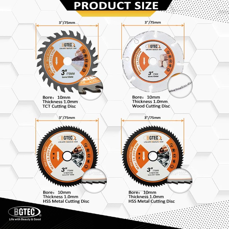 BGTEC Circular Saw Blade - 4PCS 3" Cutting Dics Arbor