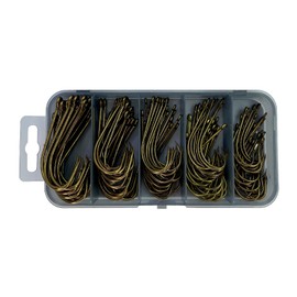 Cheerouters 100 Piece 5 Sizes 1/0-5/0 Offset Bait Holder Fishing Hooks Barbed Shank Beak Bait Holder Hook Offset with 2 Baitholder Barbs Jig Fish Hooks Red (Bronzed)