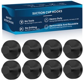 MOTAIPEAK Suction Cup Hooks for Shower,8Pcs Shower Hooks for Inside Shower,No Drill Towel Hooks for Bathroom Wall,Kitchen,Glass,Mirror,Tile to Hang Towels,Robes,Loofah-Black