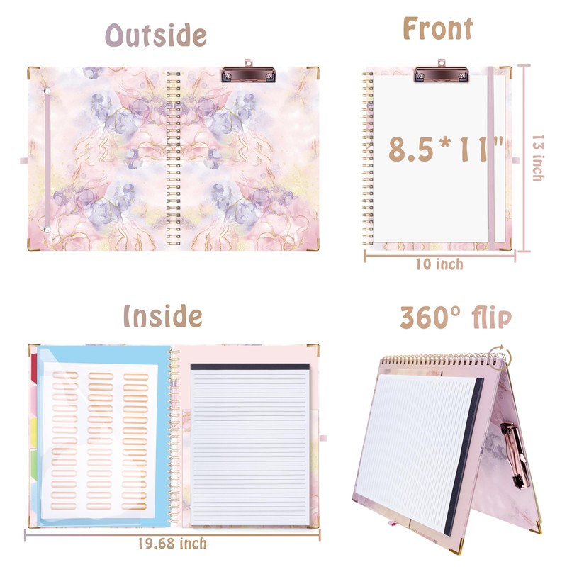 HAUTOCO Clipboard Folder with Replaceable Lined Notepad, Spiral Clipboard Folio