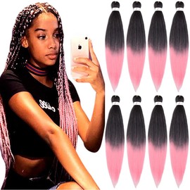 Pre stretched Braiding Hair 30 Inch 8 Packs Professional Hair Extensions Synthetic Braid Hair Crochet Braids Soft Yaki Texture Hot Water Setting(30",mixed black & pink)