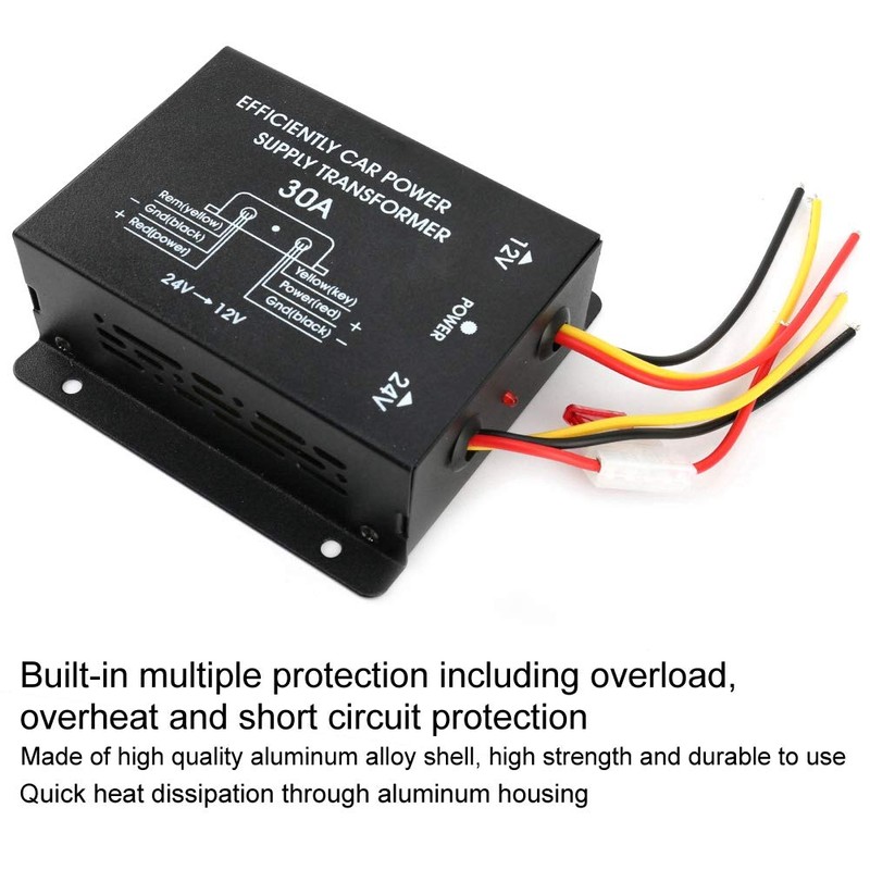 Gorgeri 24V To 12V Car Power Transformer, Aluminum Alloy 30A