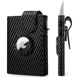 LORZOR® AirTag Wallet - Slim Wallet with Coin Compartment & RFID Protection - Men's Genuine Leather Black - Wallet - Card Case - Smart Wallet Men / Wallet, Black carbon, Modern
