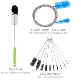 CUMFYHOUS-Set of 12 Tube Pipe Cleaners Brush Kit,Bottle Cleaning Brush,Bowl Cleaner,Long Straw Brush,17-inch Long Handle Brush,8.2-inch Different Diameters Brush,35-inch Flexible Double Ended Brush