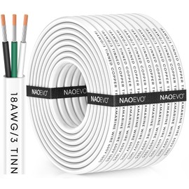 NAOEVO 18 Gauge Marine Wire, 18/3 Triplex Marine Electrical Cable, Waterproof/Insulated PVC/Oxygen-Free Tinned Copper 18 AWG Wire for Boat, Automotive, RV, Solar, LED, Trolling Motor (100FT)