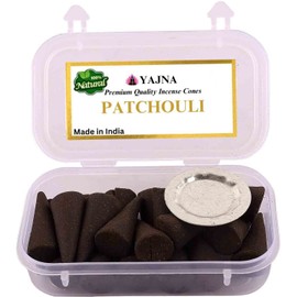 Yajna Patchouli 100%-Natural-Incense-Cones Handmade-Hand-Dipped Organic-Chemicals-Free for-Purification-Relaxation-Positivity-Yoga-Meditation The-Best-scents (60 Count)