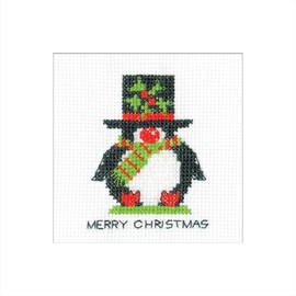 Heritage Crafts Penguin - Top Hat - Counted Cross Stitch Christmas Card kit by Kirsten Roche