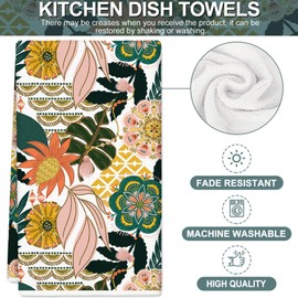 Generic AnyDesign Boho Floral Kitchen Towel Vintage Flower Dish Towel 18 x 28 Inch Hand Drying Tea Towel for Cooking Baking Party Supplies, 2Pcs