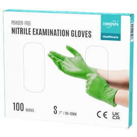 EUROPAPA® Nitrile Gloves, Box of 100 Disposable Gloves, Examination Gloves, Nitrile Gloves, Powder-Free, Latex Free, Non-Sterile, Disposable Gloves (S, Green)