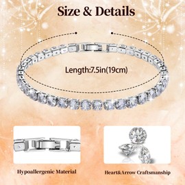 SUNSH Bracelet for Women Silver Tennis Bracelet Women Bracelet Sparkle Diamond Zirconia Gifts for Her Bracelet Jewellery Gift for Wife Gift for Anniversary Valentine's Birthday
