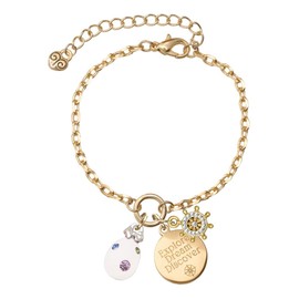 Delight Jewelry White Easter Egg with Color Crystal Dots Goldtone Discover Dream Explore Zoey Charm Bracelet, 6.5+2" Extender