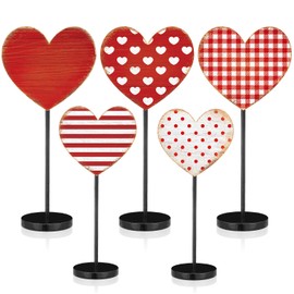 Seeloowy 5 Pcs Valentine's Day Tables Decoration Wooden Heart Tables Centerpieces Valentine's Tall Standing Tabletop Sign Love Decor for Valentines Day Wedding Party Favor Supplies(Classic)