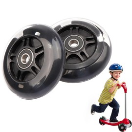 2 Pcs Scooter Wheels Replacement, Kid Scooter Replacement Wheels PU Material, Light-Up Flashing Stunt Scooters Wheel, for All Types of Scooters Accessories 8cmx2cm Black
