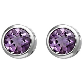Jobo Women's 925 Silver Stud Earrings with Coloured Stones 6mm, Silver, Amethyst