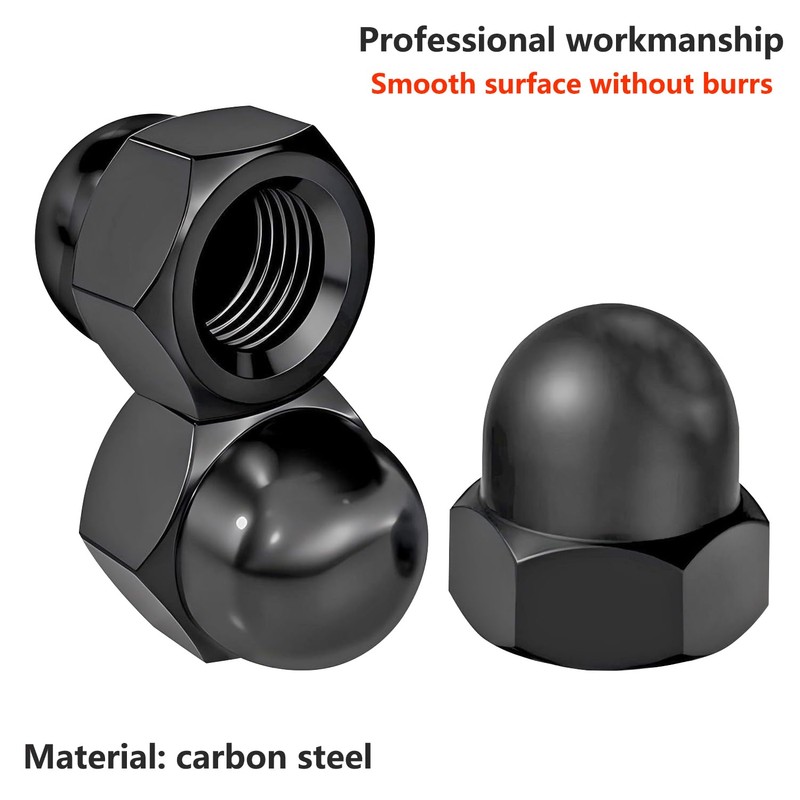 Qrity 10 Pcs Acorn Cap Nuts, M8 Black Carbon Steel