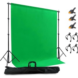 LIVUCEE 2 in 1 Green Backdrop Stand Kit, 6.5x6.5 ft Portable Dual Rod Stand kit with 6x7ft Green Backdrop-Premium Polyester for Video Streaming, Portrait Photoshoot, Wall Mounted, Parties