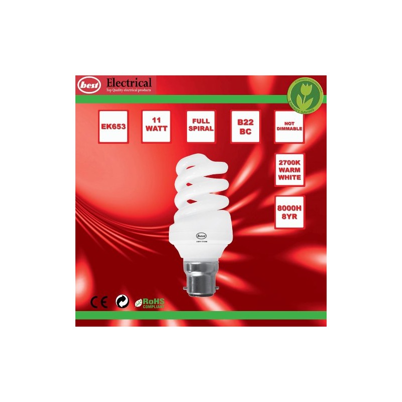Merriway BH00542 Energy Saving CFL Lamp T3 Spiral Lamp 11W
