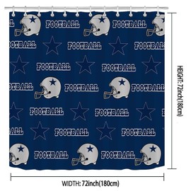 Namdeva 4PCS Sports Shower Curtain Set, American Football Navy Blue Texas Star Grey Helmet Quotes Championship Touch Down Man Cave Bathroom Decor, Non-Slip Bath Mat Toilet Rug, Gifts for Men Husband