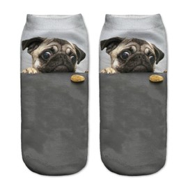 Kids Girls Boys Socks Full Print Low Ankle Pug Jogging Running Fitness Gym Sports Yoga Summer Funky Animals 3D Socks, pug cookie
