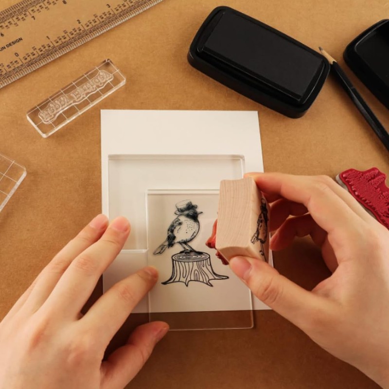 Fyearfly Stamp Positioner, Kit 2 Pieces Rubber Acrylic Stamp Colouring