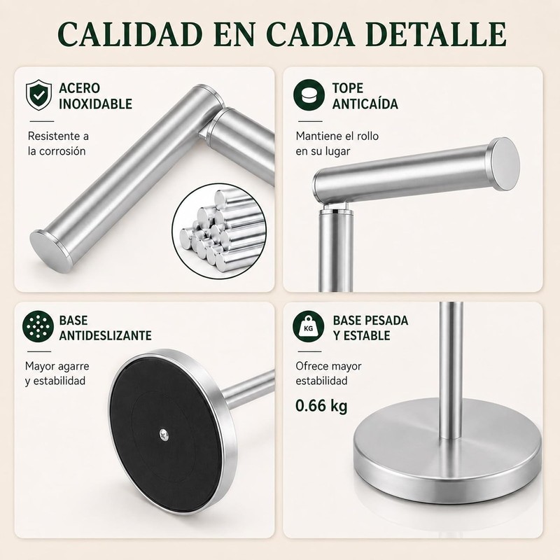 JeeLeeko Portarollos Papel Higienico,Acero Inoxidable,5 Rollos,Plata