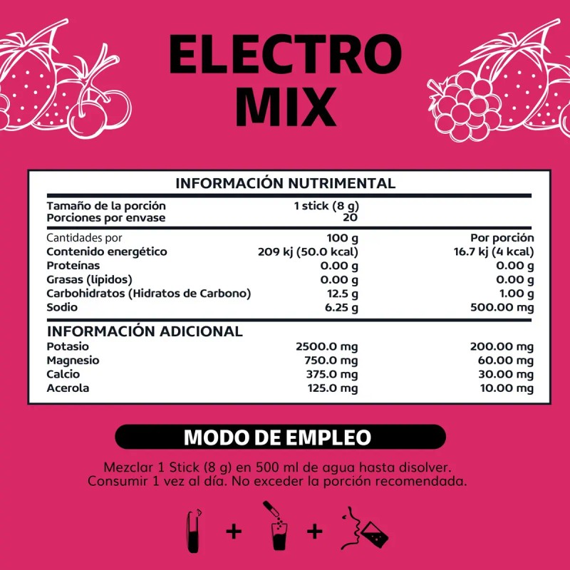 Electrolitos Azúcar Polvo Sales Minerales Hidratación Bajo Calorías Apto Dieta