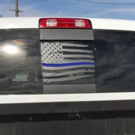 Elevated Auto Styling Dodge RAM Back Window Thin Blue Line Distressed American Flag Decal 2009-2018