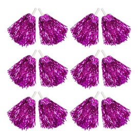 Cheerleading Pom Poms Metallic Foil Plastic 12Pcs Pom Poms with Baton Handle for Game Sports Squads Dancing Party Club Spirit Sports Stage Performance Celebration (Rose Red)