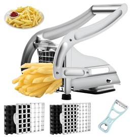 JUSTHERE French Fry Cutter, Potato Slicer with 2 Blades, No-Slip Suction Base and Peeler, Potato Cutter Stainless Steel French Fry Cutter for Potatoes, Carrots, Cucumbers(Not for Sweet Potatoes)