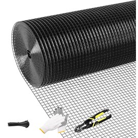 Tongmo Black Hardware Cloth, 1/2 inch 24'' x 100'Chicken Wire Fence, 19 Gauge Vinyl Coated Welded Cage Wire Mesh Roll Supports Poultry Netting Cage Garden Fence