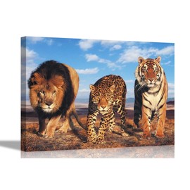 Lion Leopard and Tiger Animal Canvas Prints Modern Wall Art Nature Pictures African Wildlife Artwork for Home Office30 x 20cm (12 x 8 inches)