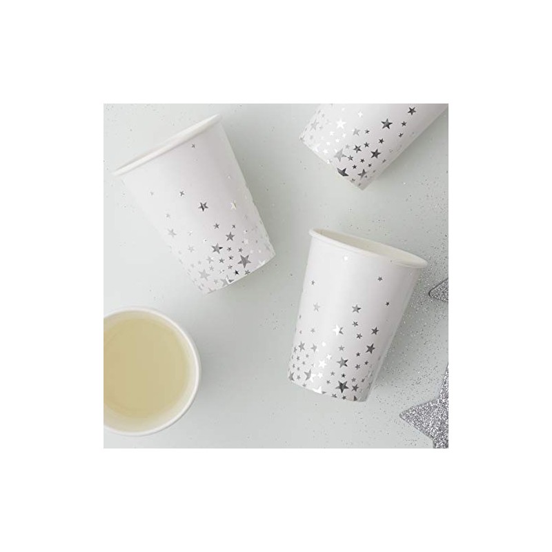 Ginger Ray Christmas Silver Foiled Star Paper 8 Stück, Silber