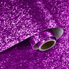 VaryPaper Purple Chunky Glitter Wallpaper Peel and Stick Decorative Glitter Contact Paper for Cabinets Removable Self Adhesive Sparkle Sequin Purple Wallpaper for Bedroom Accent Walls 15.7''x78.7''