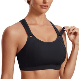 SYROKAN Women's Sports Bra Front Adjustable High Impact Support Padded Wireless Racerback Plus Size Running Bra Black 36B