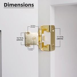 DecoBasics 50 Pack 1/2" Overlay Brushed Gold Cabinet Hinges for Cabint Doors (25 Pairs) – Self-Closing Partial Wrap Semi-Concealed Face Frame Hinge for Kitchen Doors w/Screws & Quiet Bumpers