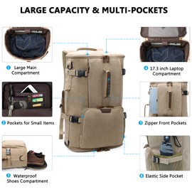G-FAVOR 40L Travel Backpack, Vintage Canvas Rucksack Convertible Duffel Bag Carry On Backpack Fit for 17.3 Inch Laptop Bag