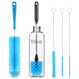 5 Pack Bottle Brush Cleaner, 15 in Water Bottle Brush & Straw Cleaner Brush,Stainless Steel Long Bottle Brush, 3 Straw Brushes, 3-in-1 Bottle Cleaning Brush for Water Bottle,Baby Bottle, Straws-Blue