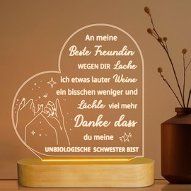 Best Friend Birthday Gift for Women, Thank You Unique Gift for Sister Bestie Xmas Romantic Gift, Soft Warm Colours 3D Illusion Lamp LED Night Light