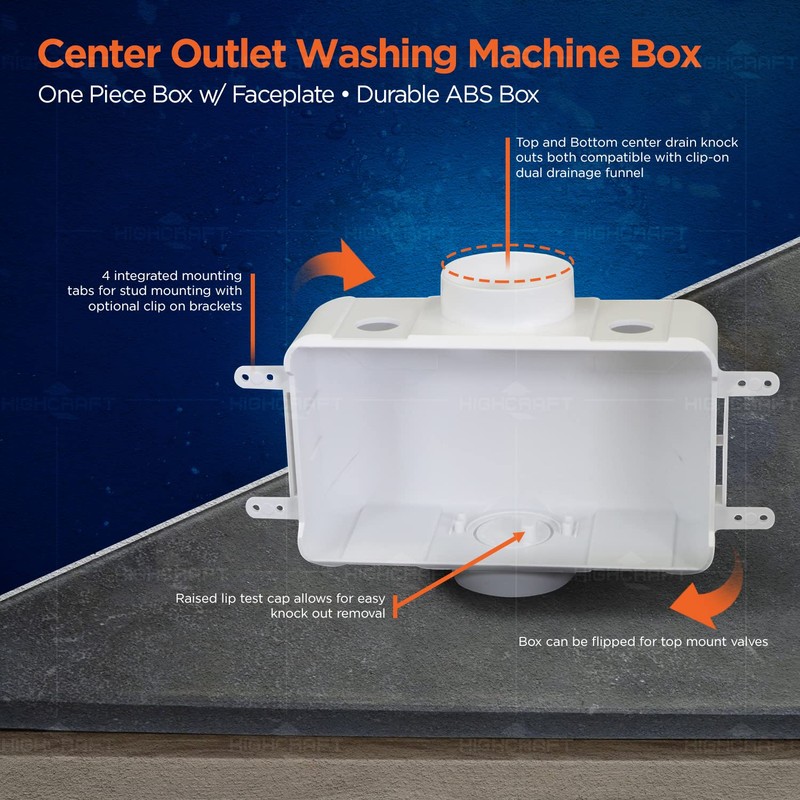 Highcraft TC300 Replacement Washing Machine Outlet Box with Faceplate White