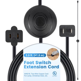 Hohnnyreet Foot Switch 5.9FT Extension Cord with On/Off Switch, AWG18 125V Two-Wire Extension Cord Polarized Plug Outlet, for Floor Lamp, Table Lamp, Christmas Tree Appliance.