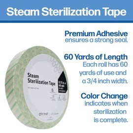 60 Yard Autoclave Tape 3/4 inch, Steam Sterilization, Indicates Sterilization for Dental, Surgical, & Tattoo Instruments, Heat Tape for Chemical, Dry Heat, & Autoclave Sterilizers, 3 Pack
