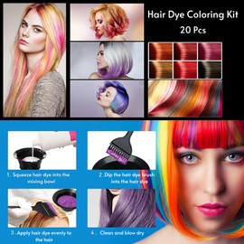 Hair Dye Coloring Kit, 20 Pcs DIY Beauty Salon Tool Kit, Mixing Bowl, Dye Comb, Hair Dye Tray, Dye Brush, Ear Cover, Gloves for DIY Salon Hair Dye.