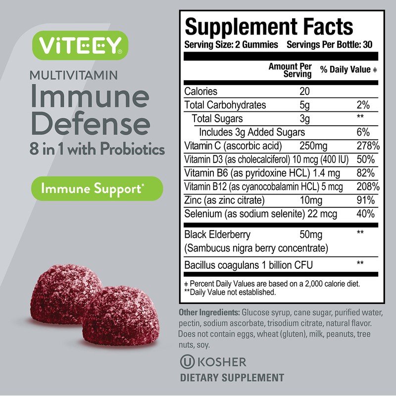 Viteey Multivitamin Gummies 8 in 1 Immune Support Supplement with
