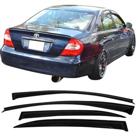Window Visors Compatible With 2002-2006 Toyota Camry 4Dr Sedan, Slim Style Tape On- Smoke Tint Acrylic by IKON MOTORSPORTS, 2003 2004 2005