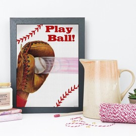 QAZWSX Play Baseball Ball Diamond Painting Art Kits for Adults, DIY 5D Round Full Drill Diamond Painting for Beginners, Wall Home Decor, Gifts 12x16 Inch