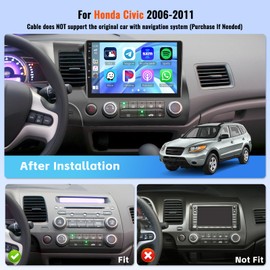 [4+64G] Android 15 Car Stereo for Honda Civic 2006-2011 with Wireless CarPlay Android Auto, 10 Inch Touchscreen Car Radio for Civic with GPS, WiFi, 32EQ, UI, Bluetooth 5.0, FM/RDS, Backup Camera